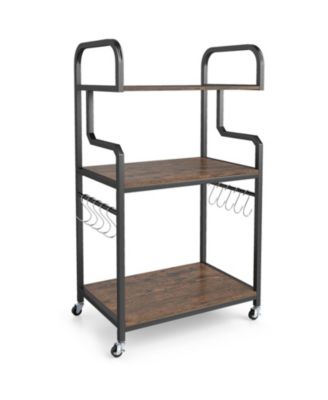 3-Tier Rolling Printer Storage Cart Featuring Ten Hooks