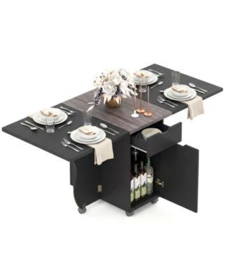 Folding Dining Table 3 in 1 Space Saving Drop Leaf Kitchen Table with Lockable Wheels