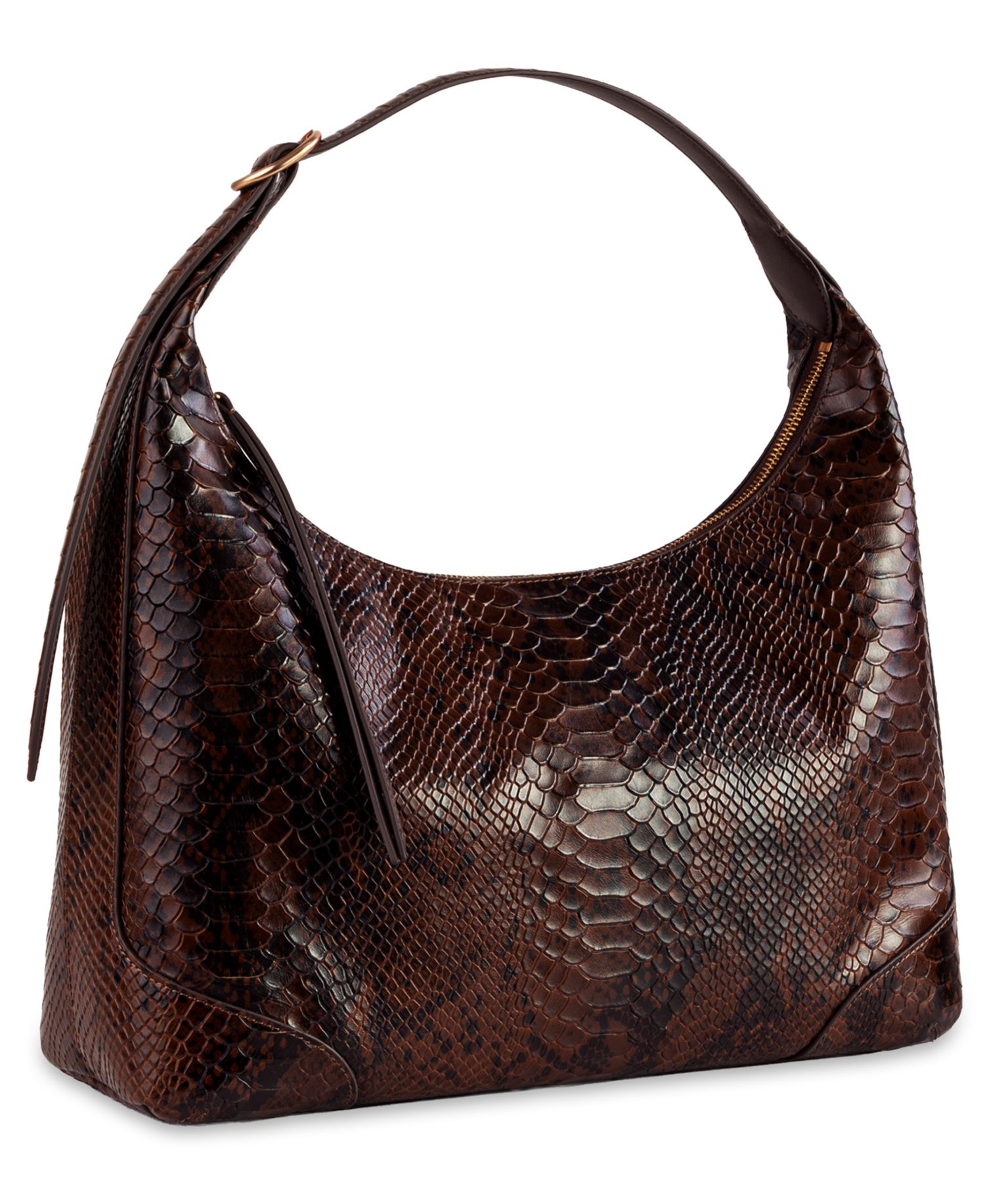 Elaina Embossed-Snake-Texture Zip-Top Medium Hobo Handbag