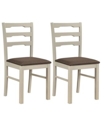 Set of 2 Linen Style Upholstered Dining Chairs with Wood Frames