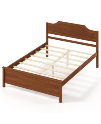 Multiple Size Solid Wood Platform Bed Frame with Headboard in Walnut Full Size