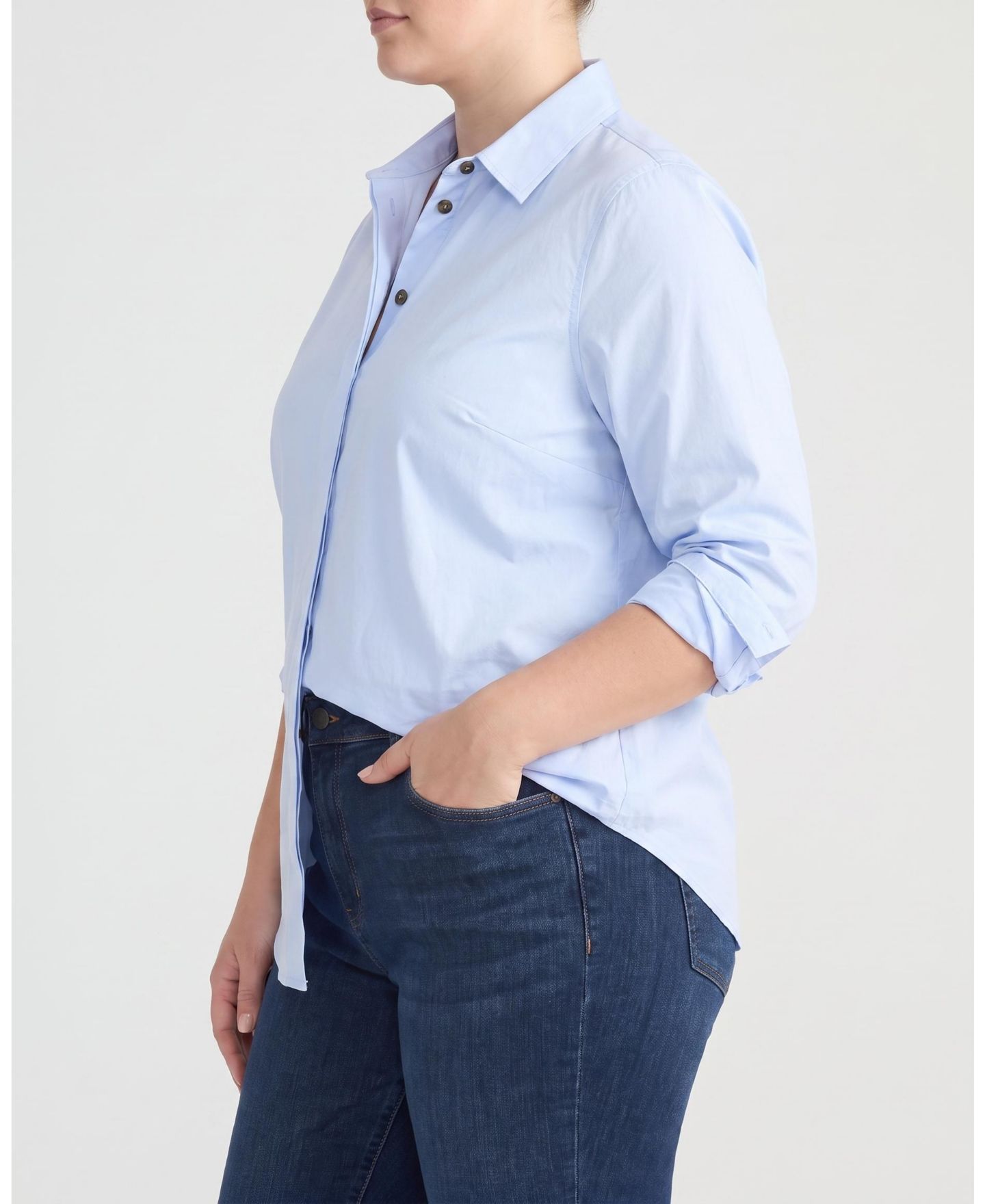 Женская рубашка Universal Standard Plus Size Elbe Classic-Fit Stretch-Poplin, цвет: Синий — фото 3