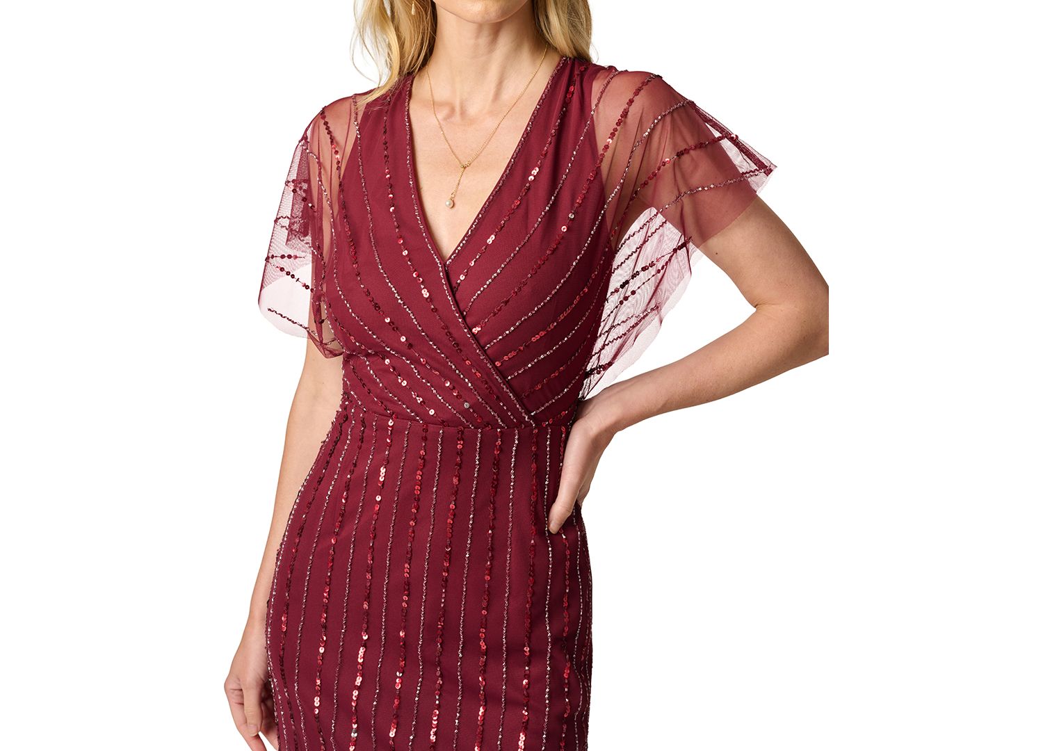Women's Surplice Flutter-Sleeve Sequin Dress