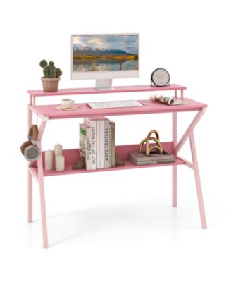 Space Saving Computer Desk with Monitor Stand and Extra Storage Shelf for Work Study