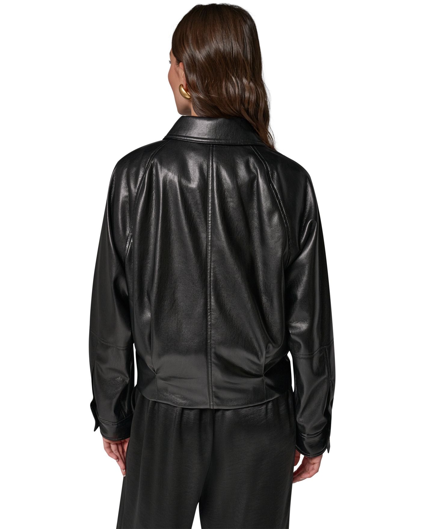 Женская короткая куртка Donna Karan New York из экокожи с воротником, для невысоких, цвет: Чёрный — фото 12
