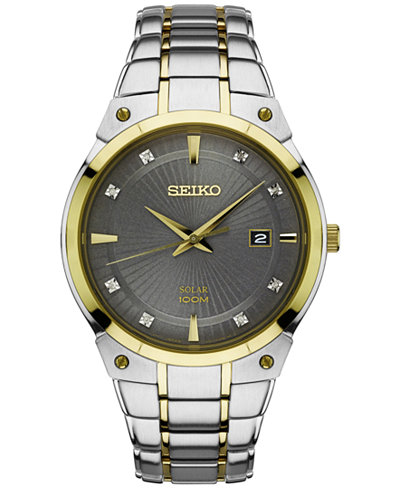 Seiko Men's Solar Diamond Accent Two-Tone Stainless Steel Bracelet Watch 41mm SNE430