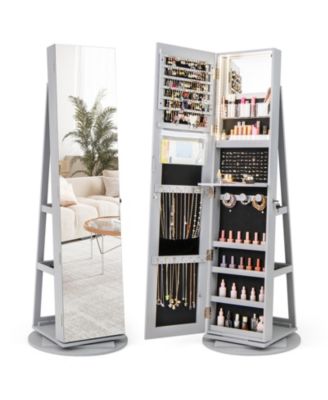 360degree(s) Rotating Mirrored Jewelry Cabinet Armoire 3 Color LED Modes