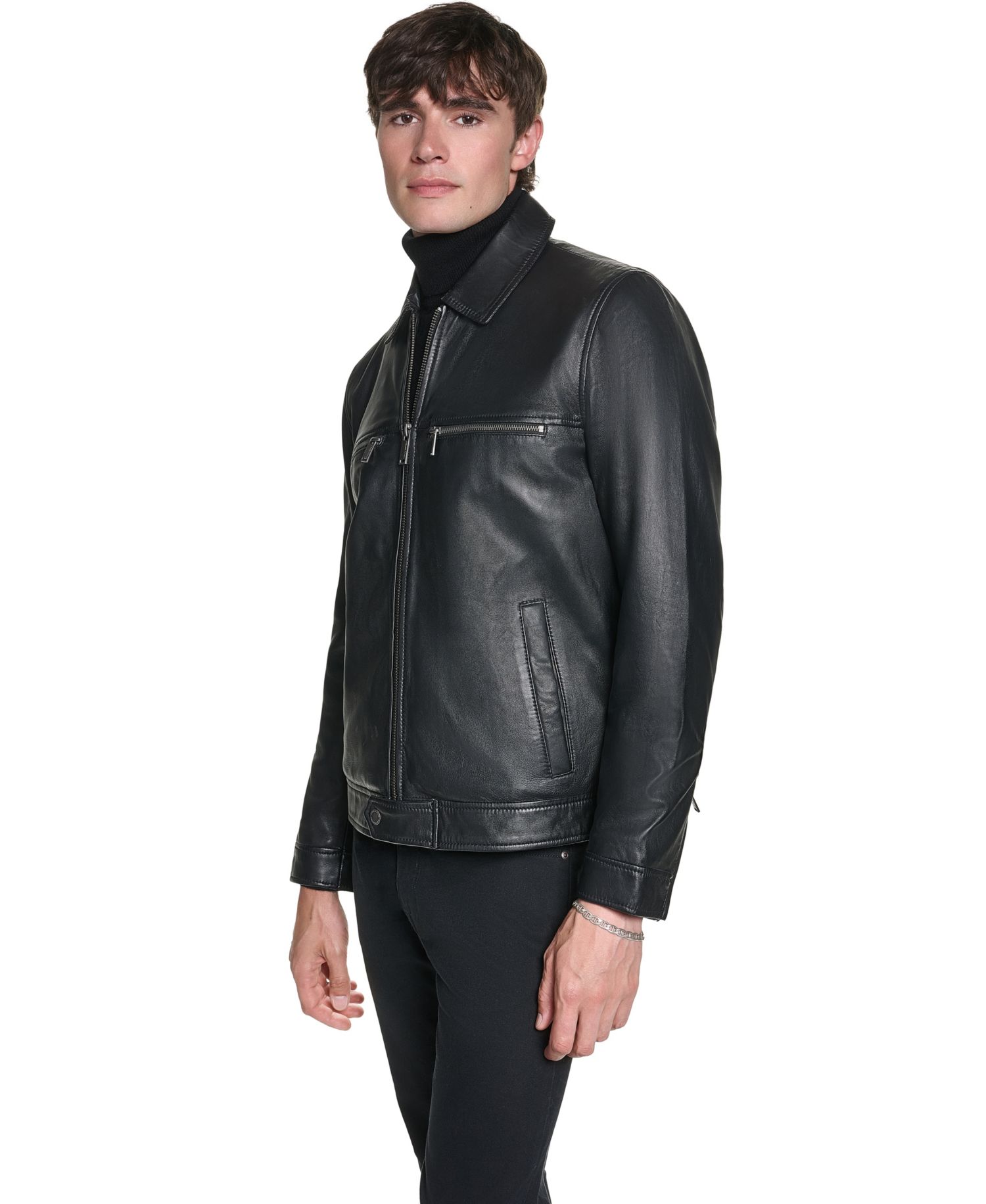 Men's Collared Genuine Leather Jacket
