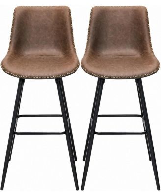 Bar Stools Set of 2 with Backs, Counter Height Faux Leather Barstools, Metal Legs, Sawtooth Stitching, 350 lb