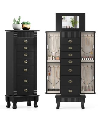 Wooden Jewelry Armoire Cabinet Storage Chest with Drawers and Swing Doors