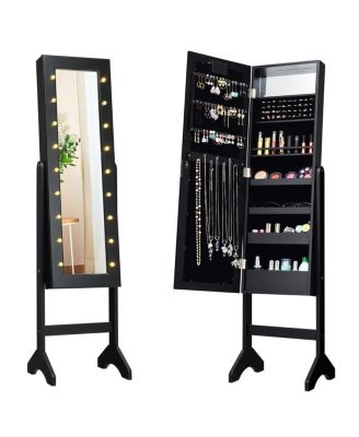 Mirrored Jewelry Cabinet Armoire Organizer with LED Lights
