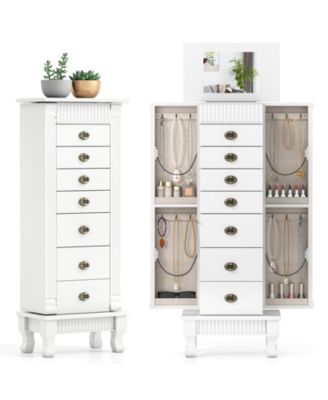 Wooden Jewelry Armoire Cabinet Storage Chest with Drawers and Swing Doors