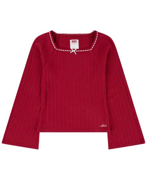 Топ Levi's Bell-Sleeve Square-Neck Ribbed-Knit Top для девочек, цвет: Глубокий бордово-красный