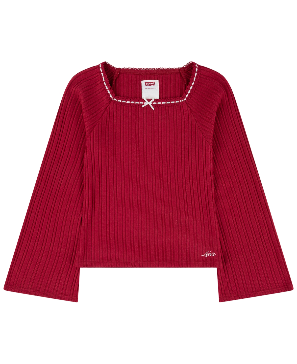Levi's Girls' 7-16 Bell-Sleeve Square-Neck Ribbed-Knit Top