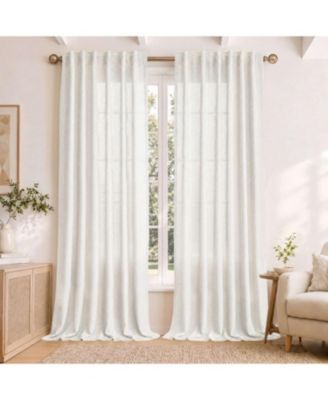Extra Long Linen Blend Light Filtering Curtains for Living Room (2 Panels), 52"x120"