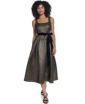 Women's Metallic-Jacquard Square-Neck Fit & Flare Midi Dress