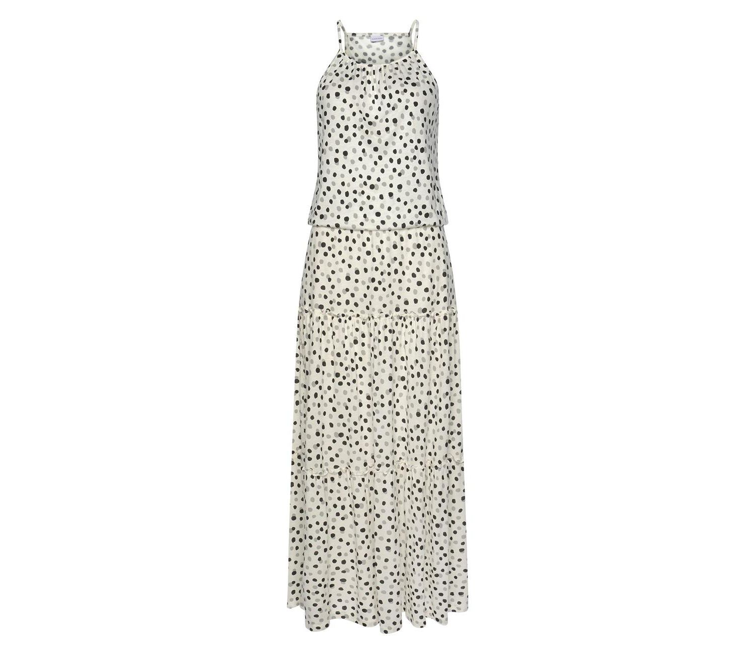 Women's Polka-Dot Tiered High-Neck Maxi Dress