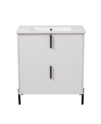 30'' Freestanding Bathroom Vanity with Ceramic Sink, 2 Full-Extension Drawers and Fluted Design, Assembly Required