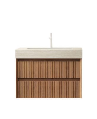 30 Inch Floating Bathroom Vanity, Plywood Cabinet, Solid Wood Fronts, Sintered Stone Top, Ceramic Undermount Sink, Pre-Assembled