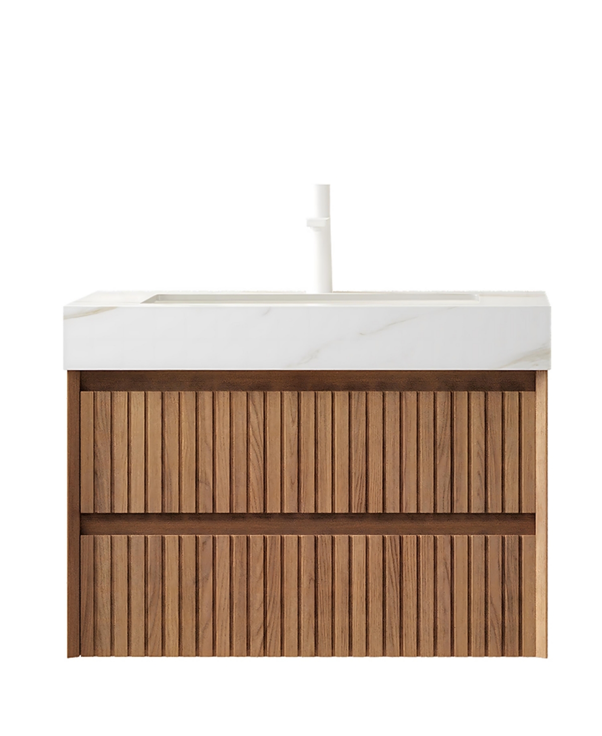 Thirtypeachy 30 Inch Floating Bathroom Vanity, Plywood Cabinet, Solid Wood Fronts, Sintered Stone Top, Ceramic Undermount Sink, Pre-Assembled - White