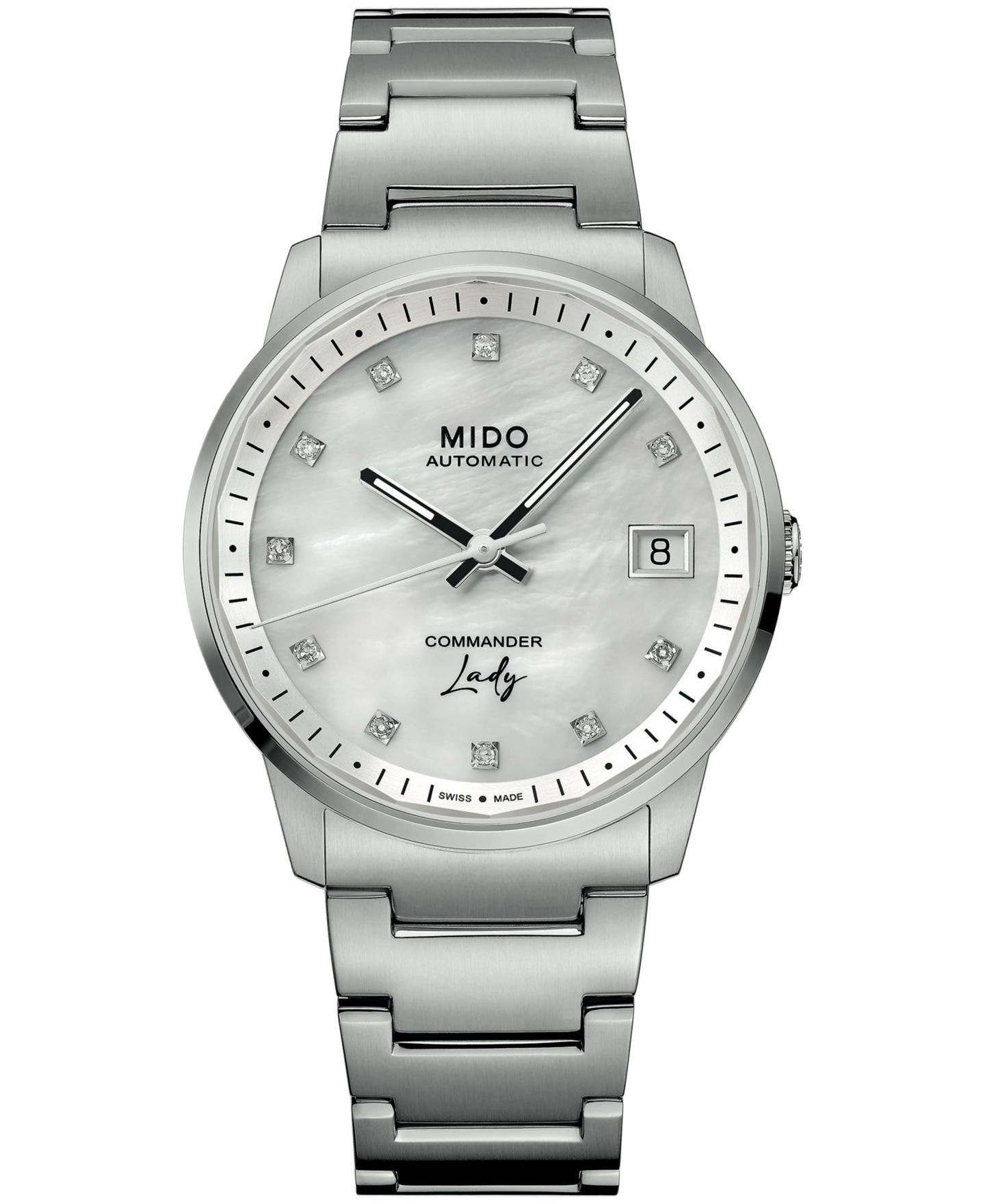 Женские часы Mido Swiss Automatic Commander Mother of Pearl Dial with Diamond Hour Markers Stainless Steel 34mm — фото 1
