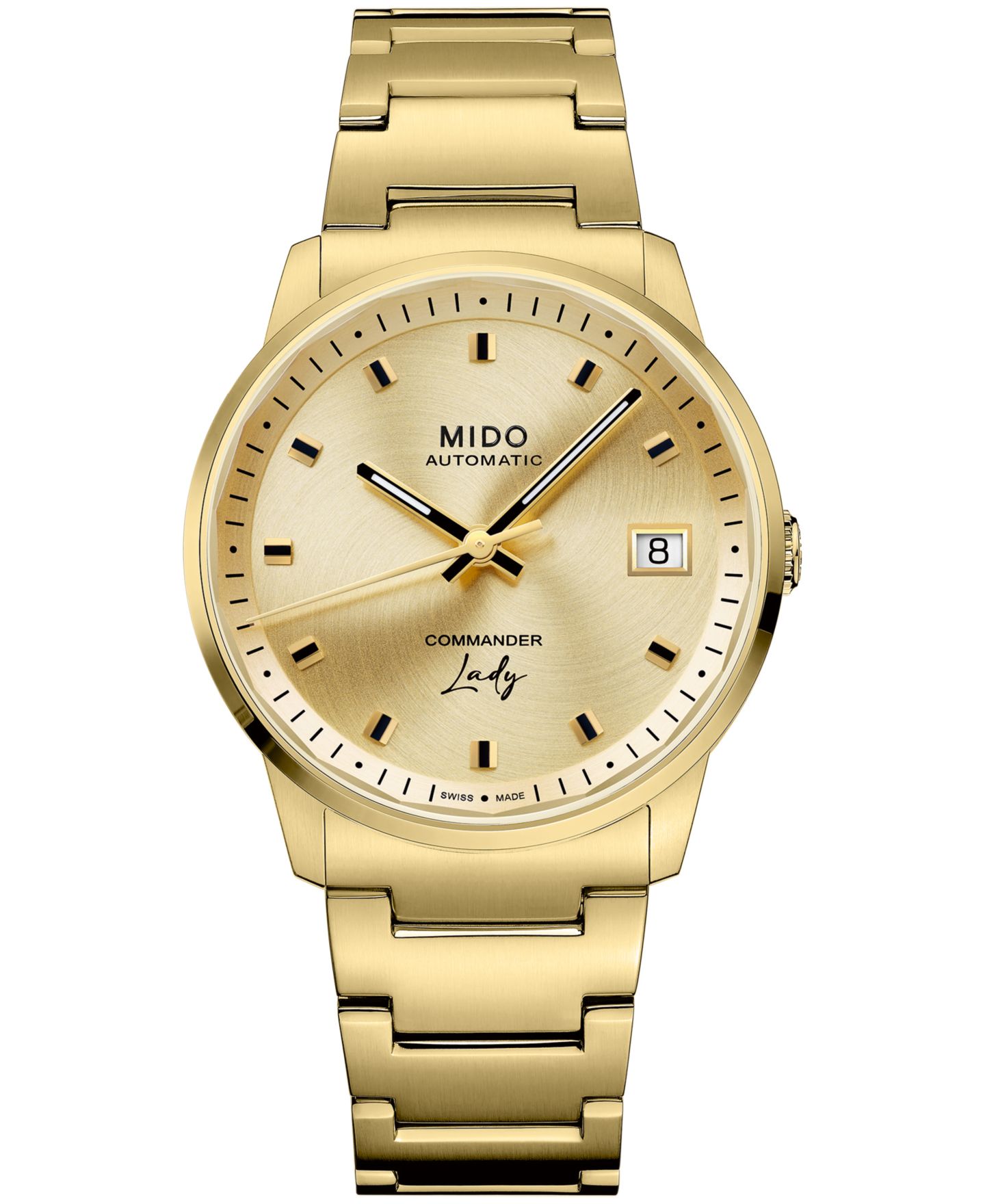 Женские часы Mido Commander Lady Swiss Automatic Champagne Dial Gold-Tone Stainless Steel Bracelet Watch 34mm — фото 1