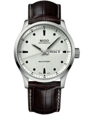 Men's Swiss Automatic Multifort Black Leather Strap Watch 42mm