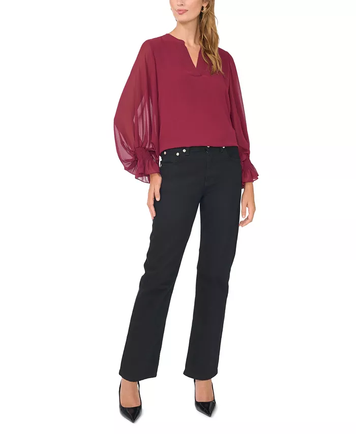Women's Split-Neck Long-Sleeve Top - thumbnail 2