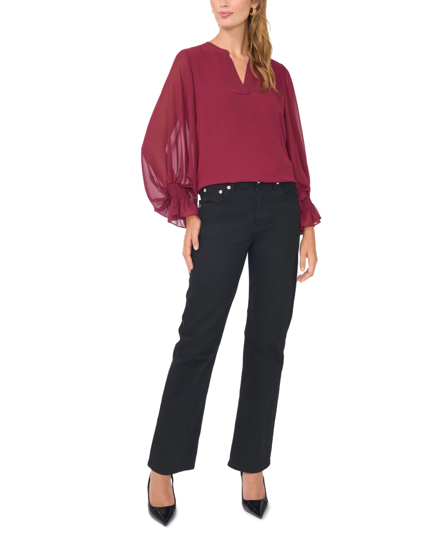Women's Split-Neck Long-Sleeve Top