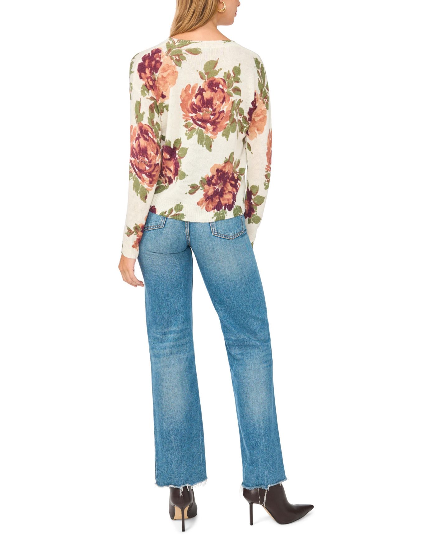 Женский свитер Vince Camuto Floral Lightweight Fitted Crewneck, цвет: Берёзовый — фото 4