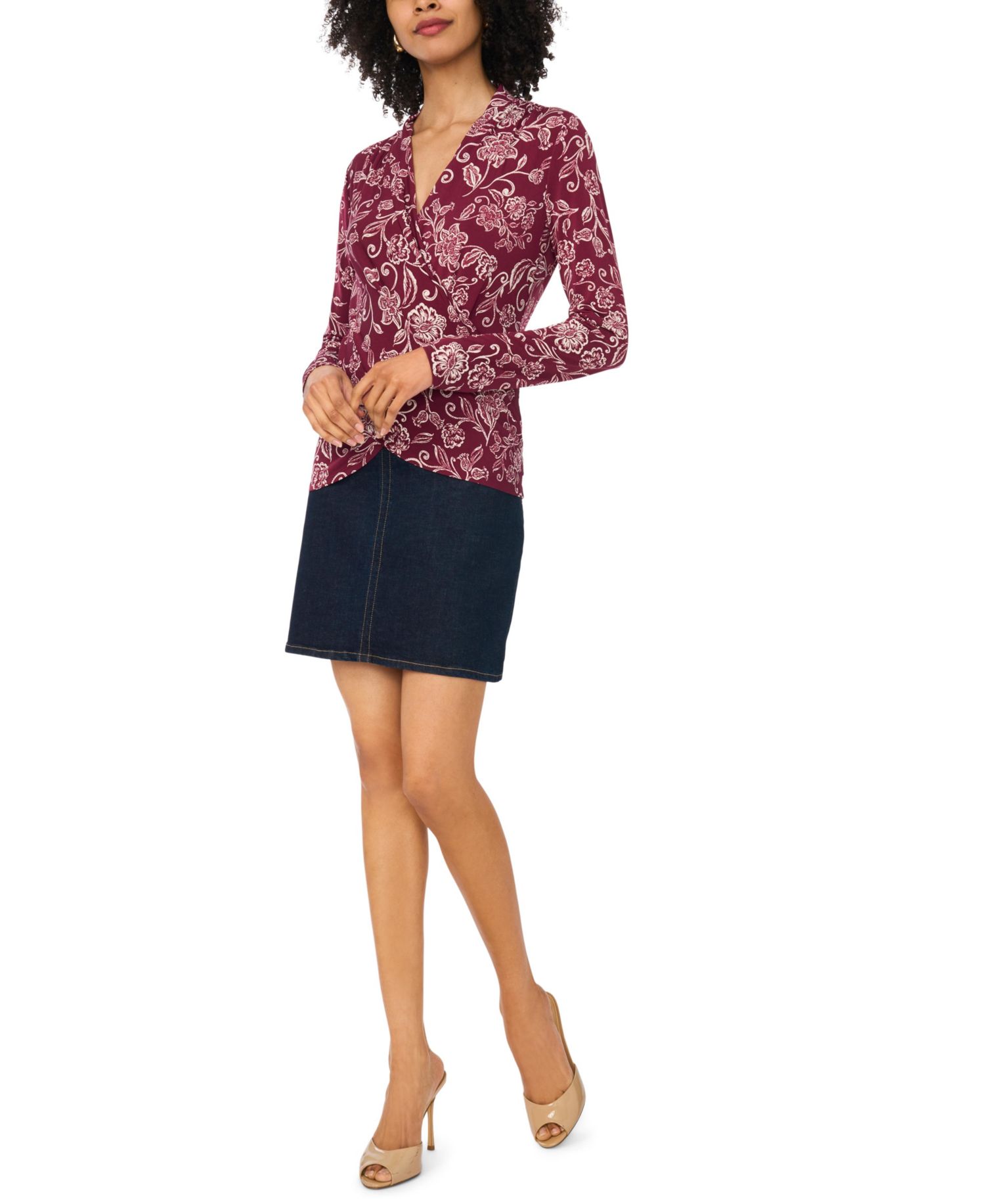 Women's Floral-Print Long-Sleeve Wrap Top