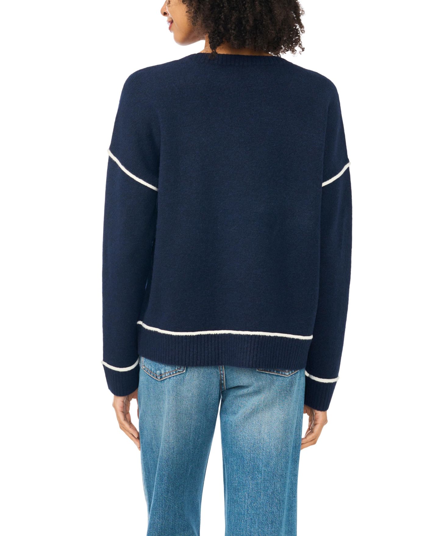Женский свитер Vince Camuto Long Sleeve Crewneck with Contrast Stitching, цвет: Тёмно-синий — фото 5