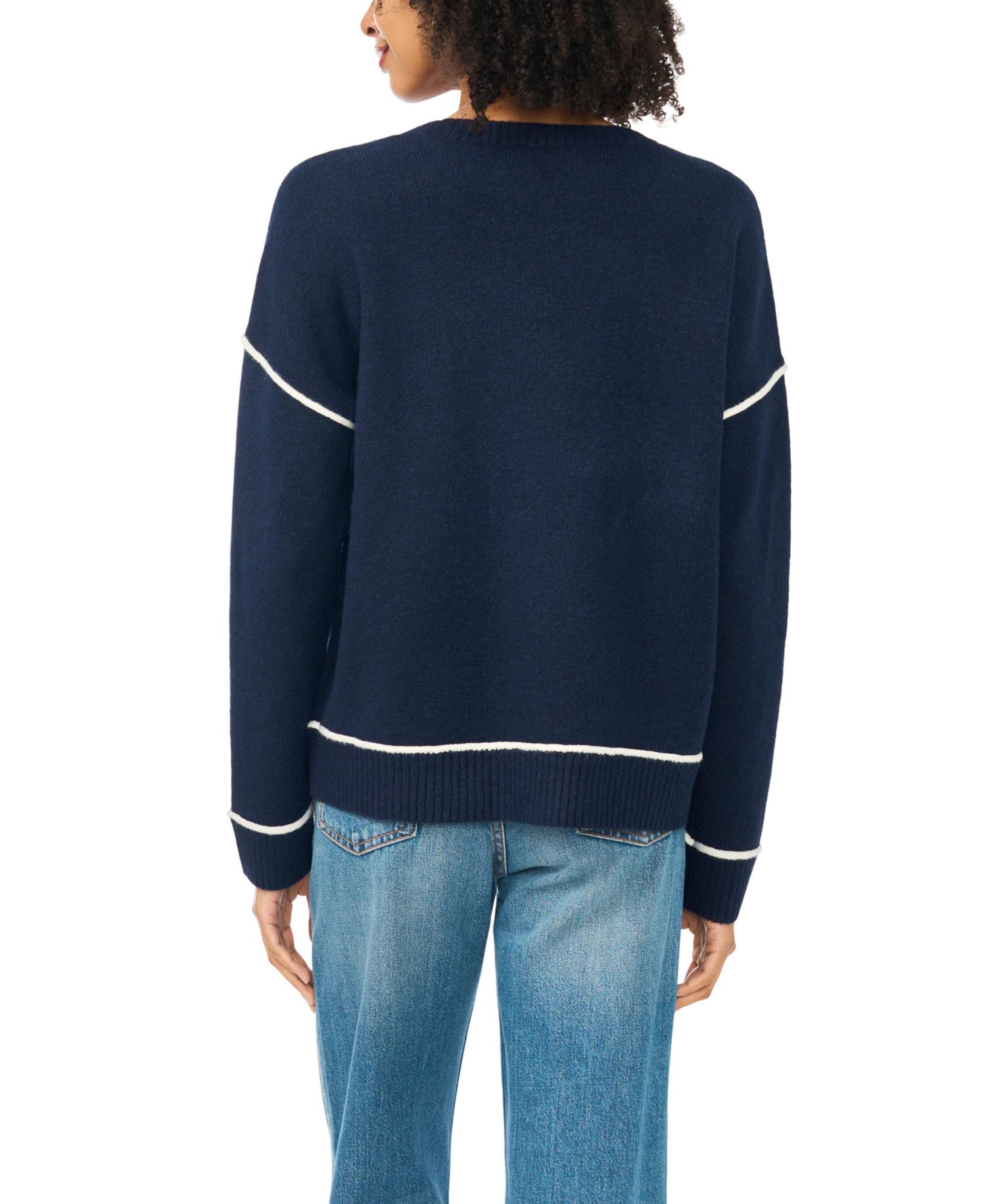 Women's Long Sleeve Crewneck with Contrast Stitching Sweater