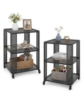 3 Tier End Table with Wheels Rolling Side Table with Open Storage Shelves Set of 2