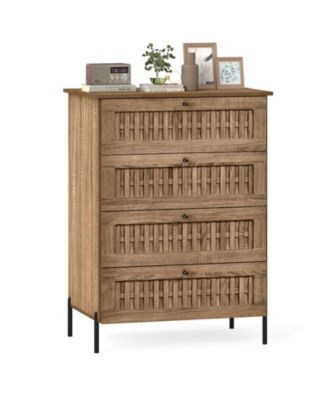 4 Drawer Dresser with Interlocking Mechanism and Metal Legs for Bedroom Oak