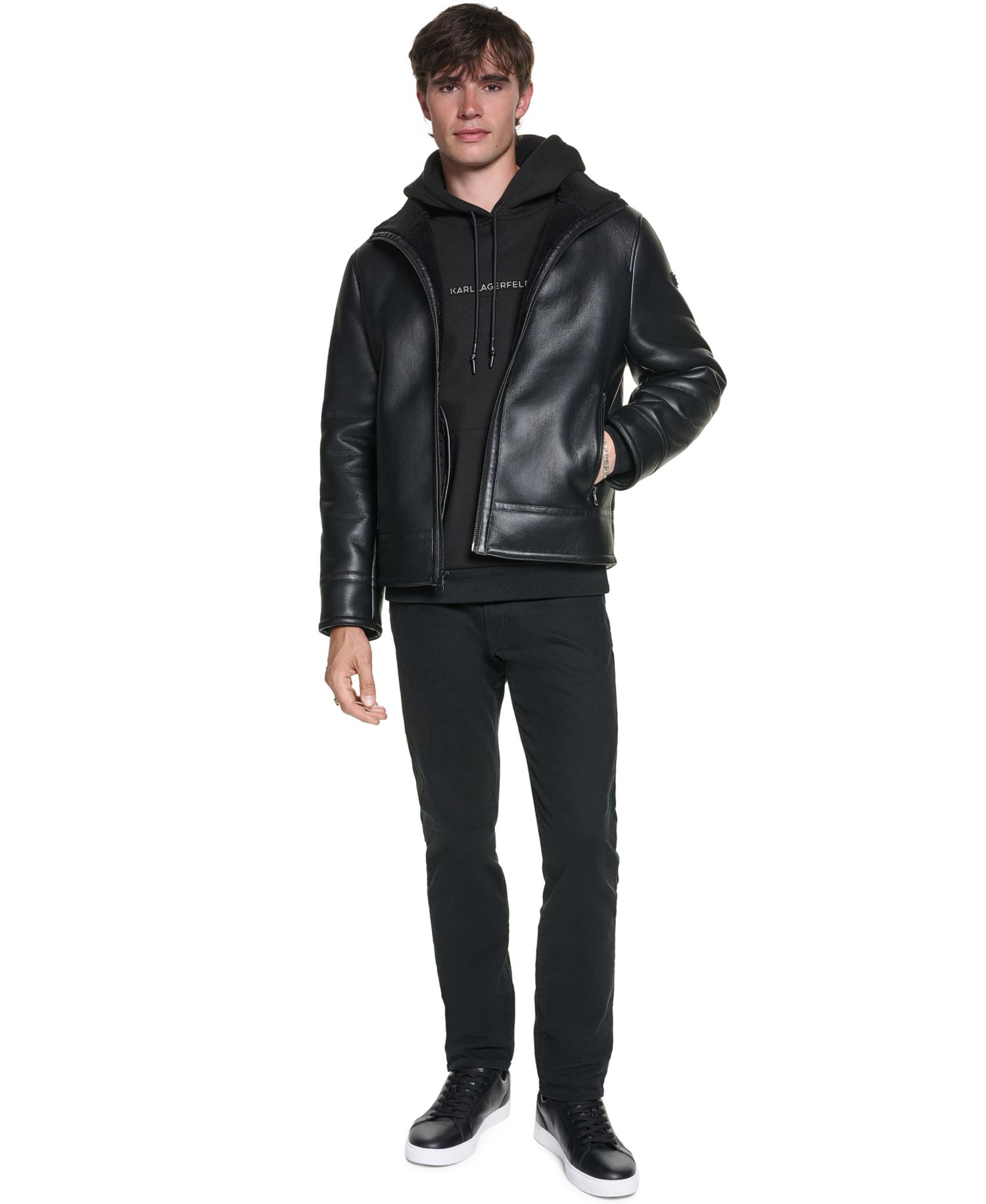 Men's Sherpa-Lined Lightweight Faux Leather Jacket
