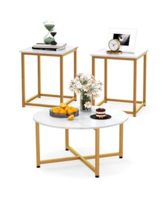 3 Piece Coffee Table Set Round Coffee Table and 2PCS Square End
