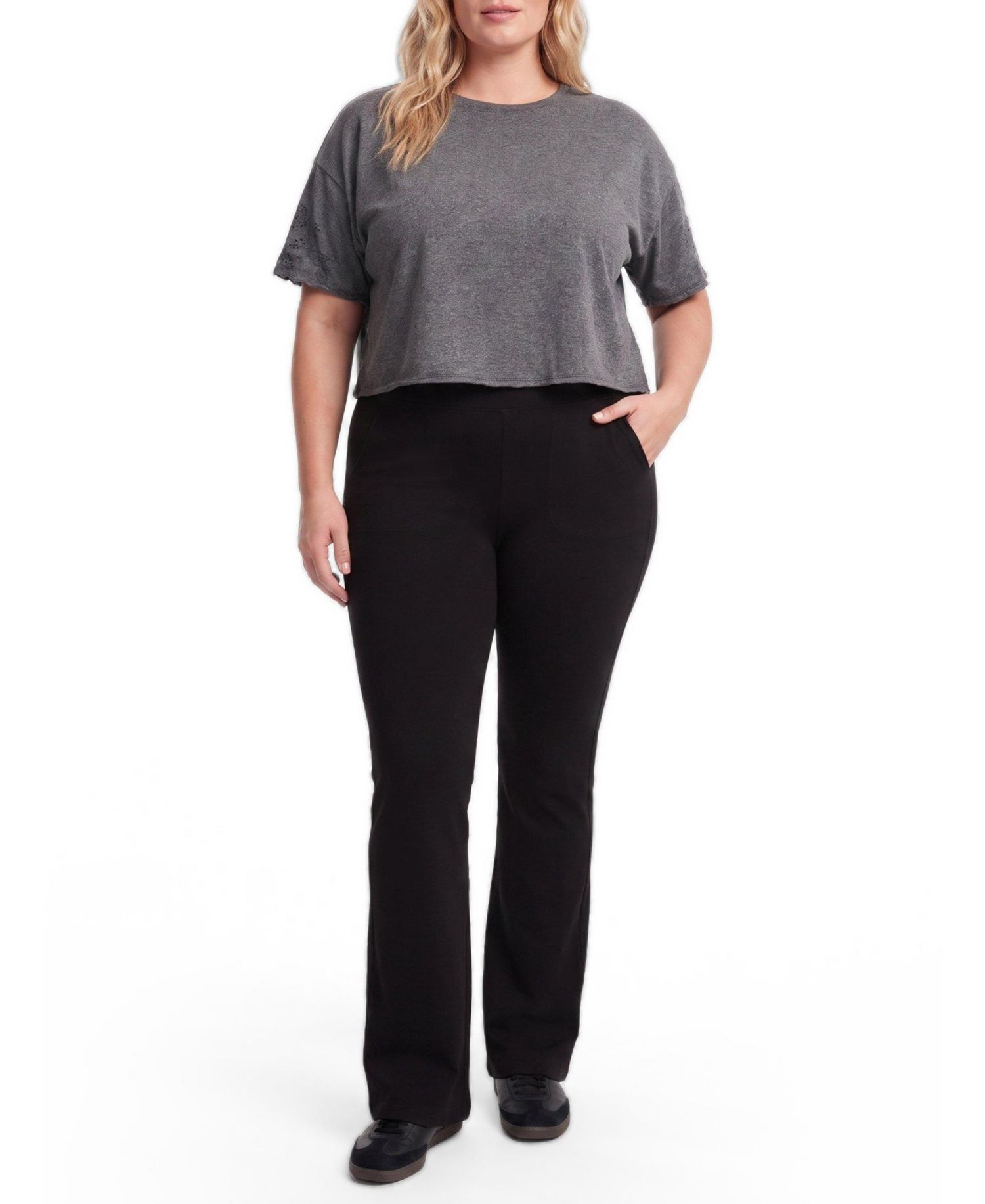 Plus Size Slim Boot-Cut Cotton-Blend Leggings with Functional Pockets