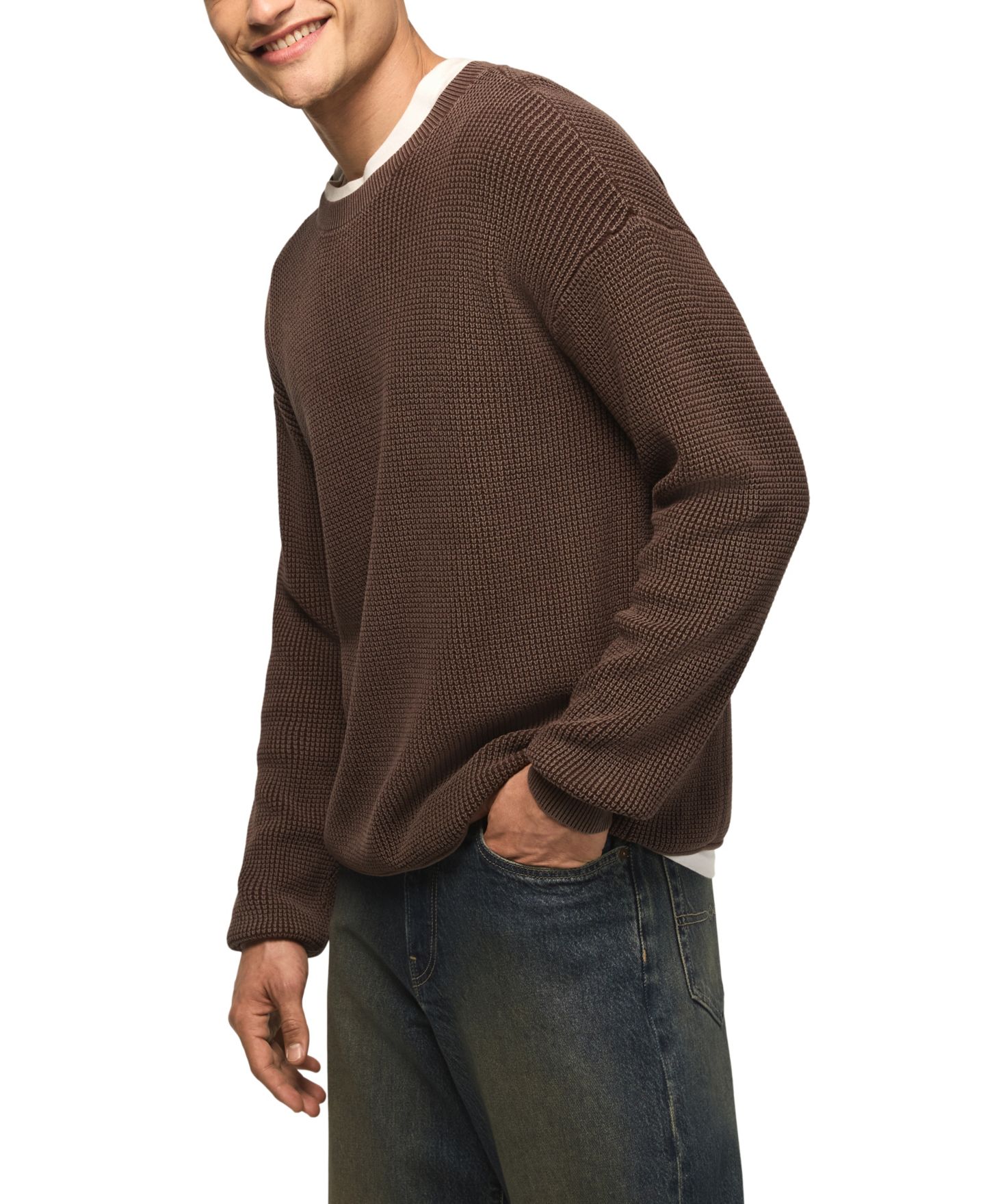 Мужской свитер Lucky Brand Washed Textured Crewneck, цвет: Кофейный — фото 2