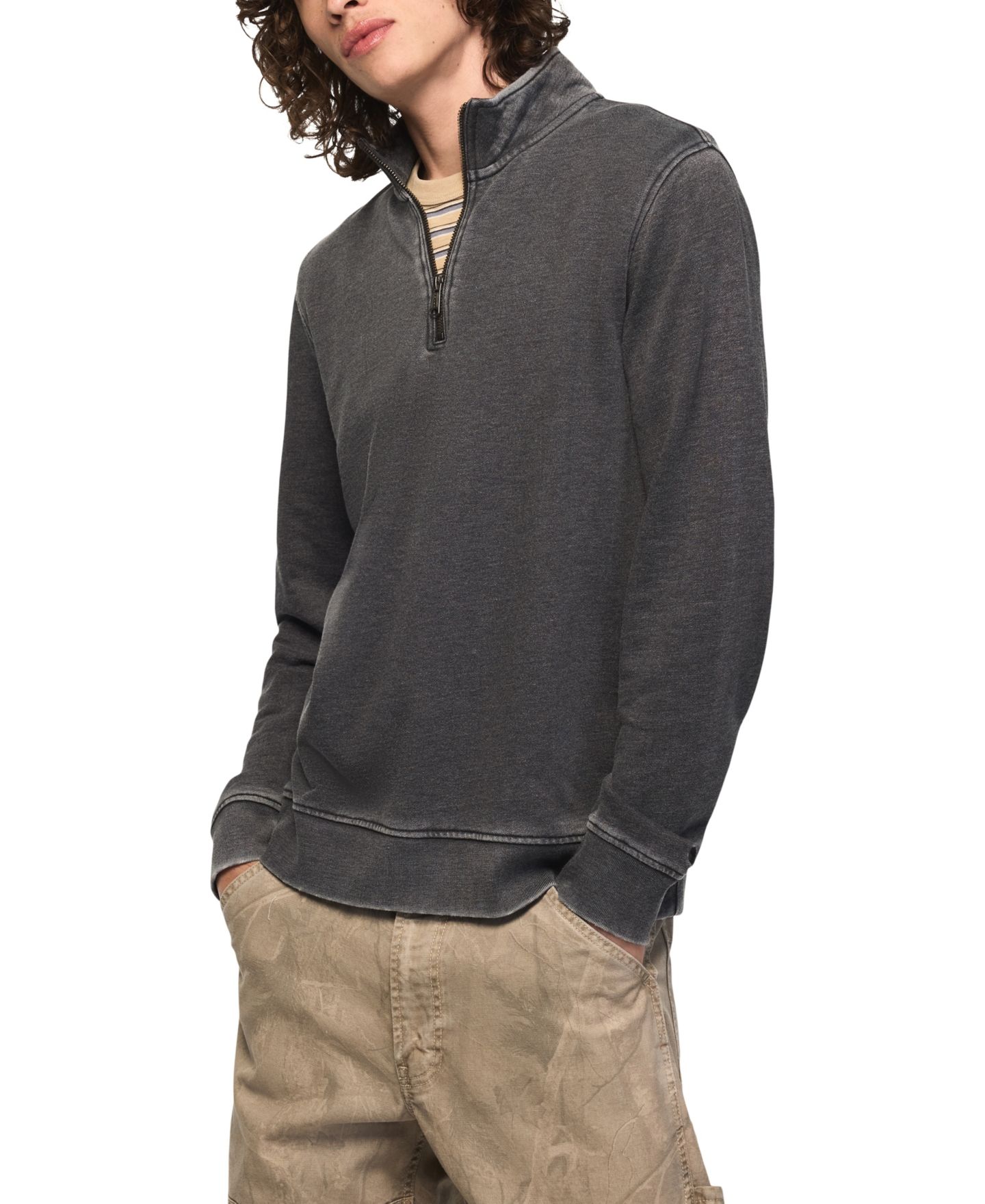 Мужские толстовки Lucky Brand Venice Burnout Mockneck French-Terry Quarter-Zip Fleece, цвет: Угольно-чёрный — фото 2
