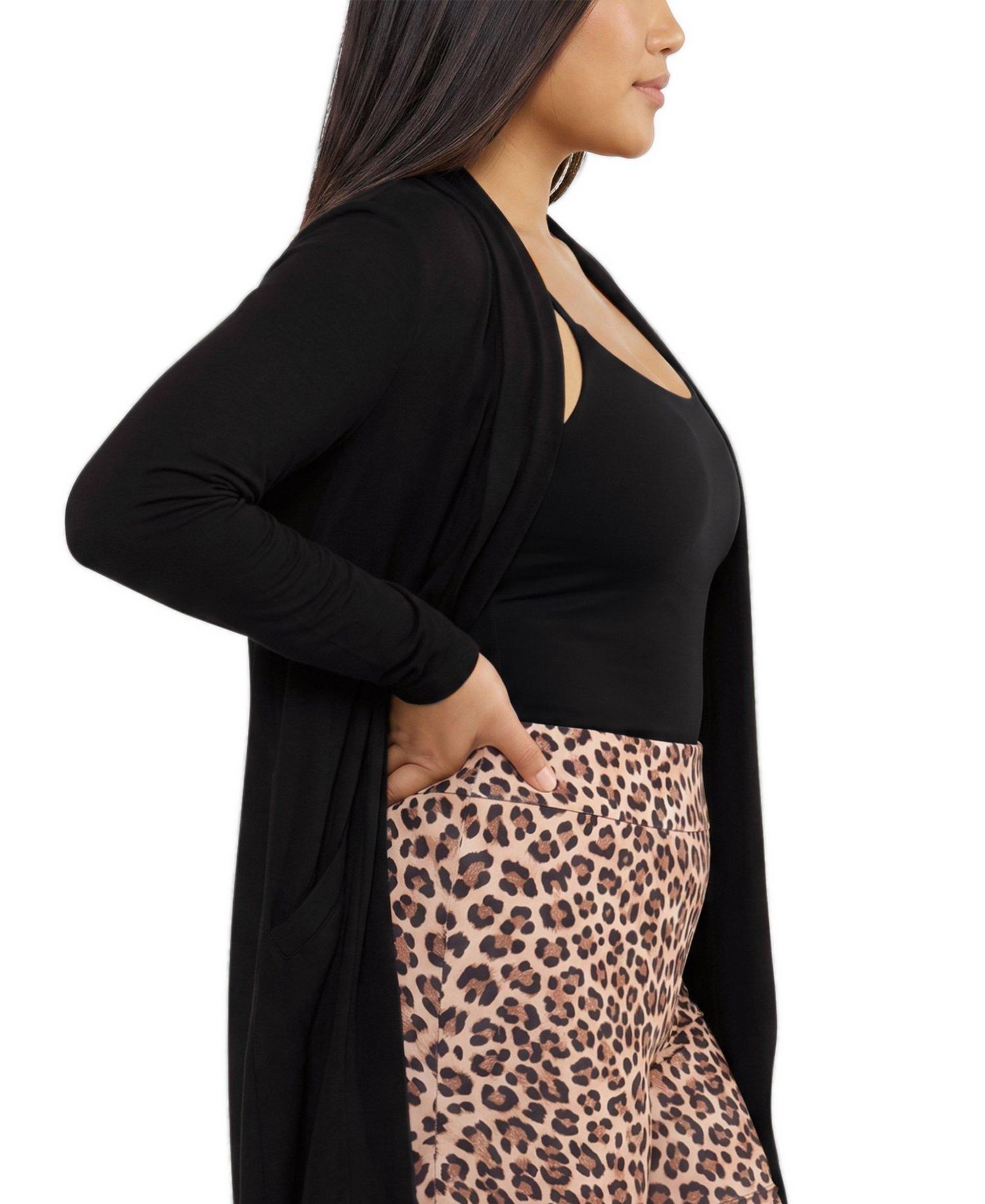 Plus Size Shawl-Collar Rayon-Blend Cardigan