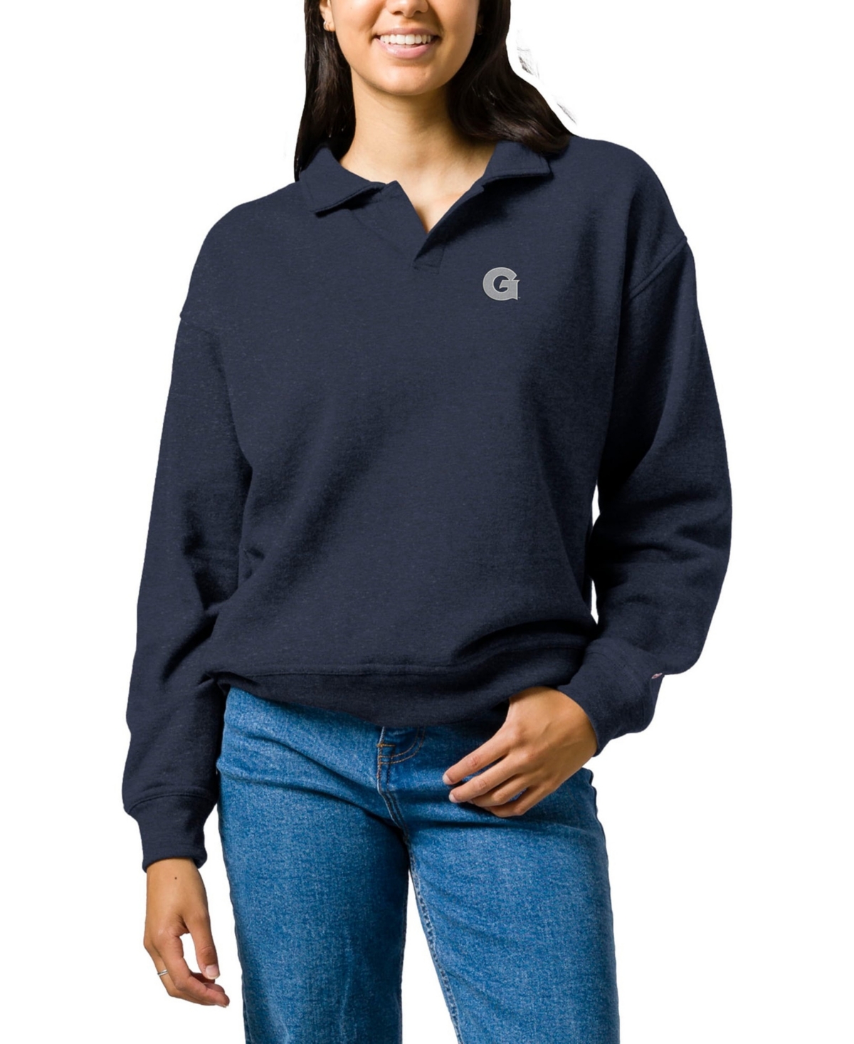 League Collegiate Wear Women's Georgetown Hoyas Victory Springs Dropped-Shoulder Collared Pullover Sweatshirt