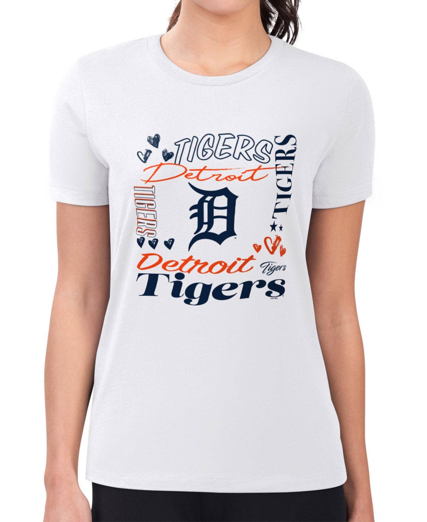 Women's White Detroit Tigers Super-Slim Fit Lightweight Collage Team Graphic Crew Neck T-Shirt