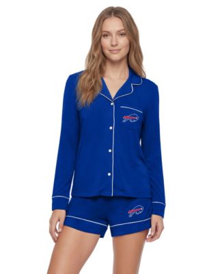Women's Buffalo Bills Medley Modal-Blend Long-Sleeve Button-Up and Shorts Pajama Set