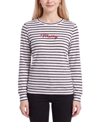 Women's Long-Sleeve Crewneck Embroidered T-Shirt
