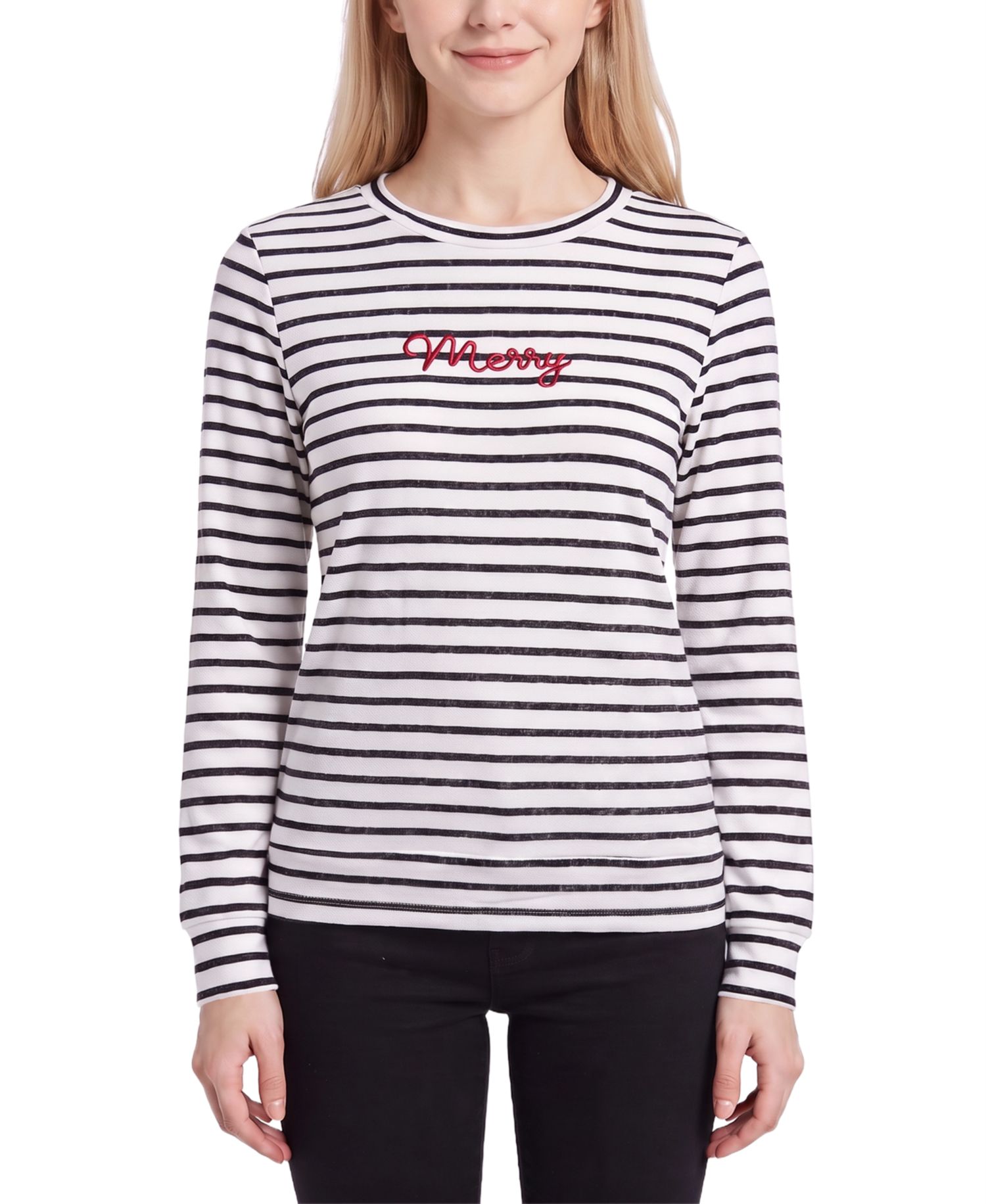 Women's Long-Sleeve Crewneck Embroidered T-Shirt