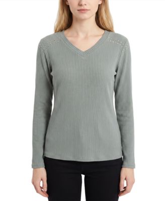 Women's Long-Sleeve Ribbed V-Neck Sweater