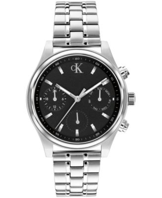 Men's Modern Vintage Chronograph Silver-Tone Stainless Steel Bracelet Watch 38mm