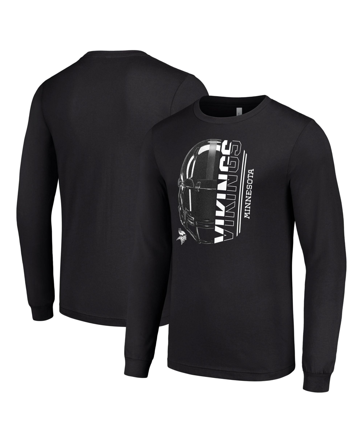 Men's Starter Black Minnesota Vikings Half Helmet Logo Long Sleeve T-Shirt