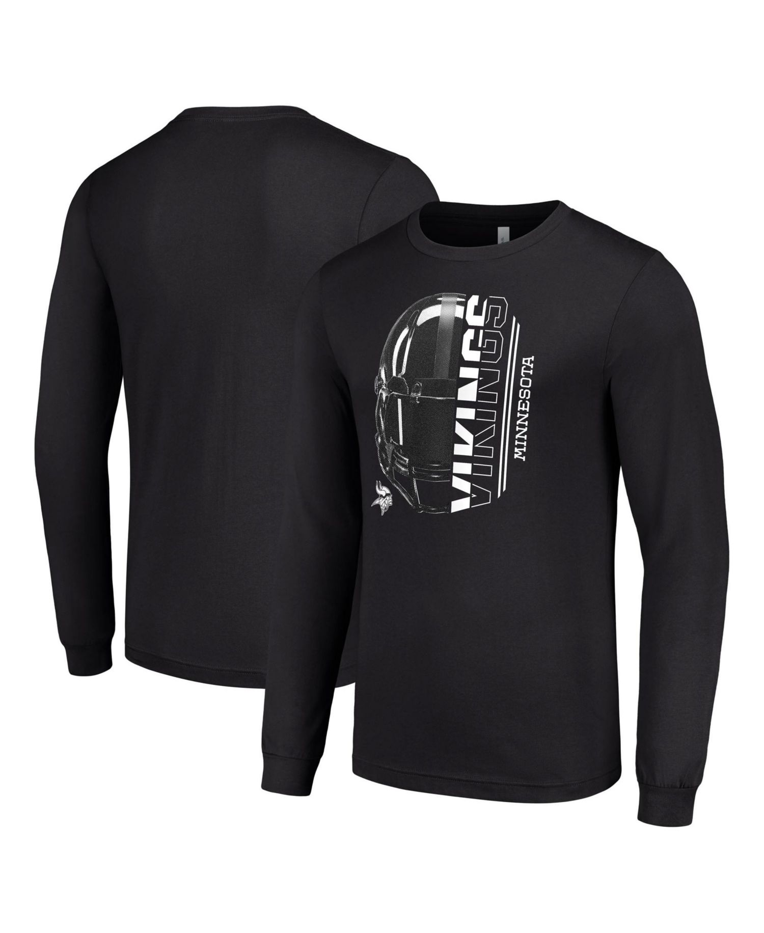 Men's Black Minnesota Vikings Half Helmet Logo Long Sleeve T-Shirt